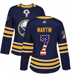 Women's Adidas Buffalo Sabres #7 Rick Martin Authentic Navy Blue USA Flag Fashion NHL Jersey