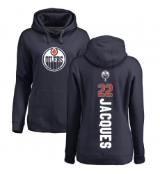 NHL Women's Adidas Edmonton Oilers #22 Jean-Francois Jacques Navy Blue Backer Pullover Hoodie