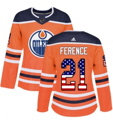 Women's Adidas Edmonton Oilers #21 Andrew Ference Authentic Orange USA Flag Fashion NHL Jersey