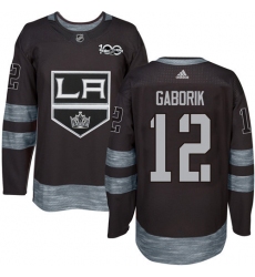 Men's Adidas Los Angeles Kings #12 Marian Gaborik Authentic Black 1917-2017 100th Anniversary NHL Jersey