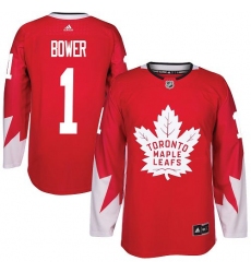 Men's Adidas Toronto Maple Leafs #1 Johnny Bower Premier Red Alternate NHL Jersey