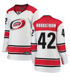 Women's Carolina Hurricanes #42 Joakim Nordstrom Authentic White Away Fanatics Branded Breakaway NHL Jersey