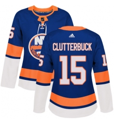 Women's Adidas New York Islanders #15 Cal Clutterbuck Authentic Royal Blue Home NHL Jersey