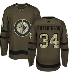 Youth Adidas Winnipeg Jets #34 Michael Hutchinson Authentic Green Salute to Service NHL Jersey