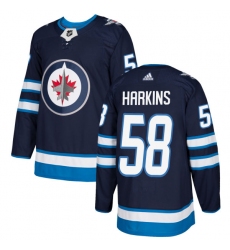 Men's Adidas Winnipeg Jets #58 Jansen Harkins Authentic Navy Blue Home NHL Jersey