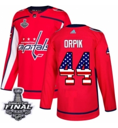 Youth Adidas Washington Capitals #44 Brooks Orpik Authentic Red USA Flag Fashion 2018 Stanley Cup Final NHL Jersey