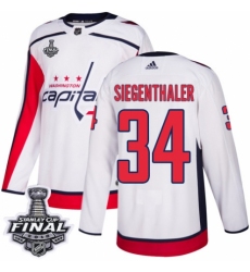 Youth Adidas Washington Capitals #34 Jonas Siegenthaler Authentic White Away 2018 Stanley Cup Final NHL Jersey