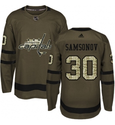 Men's Adidas Washington Capitals #30 Ilya Samsonov Premier Green Salute to Service NHL Jersey