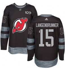 Men's Adidas New Jersey Devils #15 Jamie Langenbrunner Authentic Black 1917-2017 100th Anniversary NHL Jersey