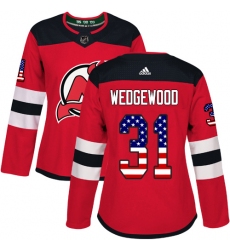 Women's Adidas New Jersey Devils #31 Scott Wedgewood Authentic Red USA Flag Fashion NHL Jersey