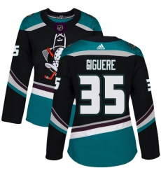 Women's Adidas Anaheim Ducks #35 Jean-Sebastien Giguere Authentic Black Teal Third NHL Jersey