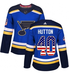 Women's Adidas St. Louis Blues #40 Carter Hutton Authentic Blue USA Flag Fashion NHL Jersey