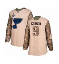 Men's St. Louis Blues #9 Shayne Corson Authentic Camo Veterans Day Practice 2019 Stanley Cup Champions Hockey Jersey
