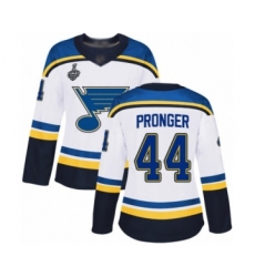 Women's St. Louis Blues #44 Chris Pronger Authentic White Away 2019 Stanley Cup Final Bound Hockey Jersey