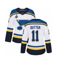 Women's St. Louis Blues #11 Brian Sutter Authentic White Away 2019 Stanley Cup Final Bound Hockey Jersey
