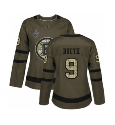Women's Boston Bruins #9 Johnny Bucyk Authentic Green Salute to Service 2019 Stanley Cup Final Bound Hockey Jersey