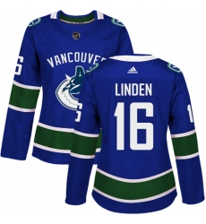 Women's Adidas Vancouver Canucks #16 Trevor Linden Authentic Blue Home NHL Jersey