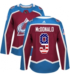 Women's Adidas Colorado Avalanche #9 Lanny McDonald Authentic Burgundy Red USA Flag Fashion NHL Jersey