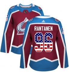 Women's Adidas Colorado Avalanche #96 Mikko Rantanen Authentic Burgundy Red USA Flag Fashion NHL Jersey