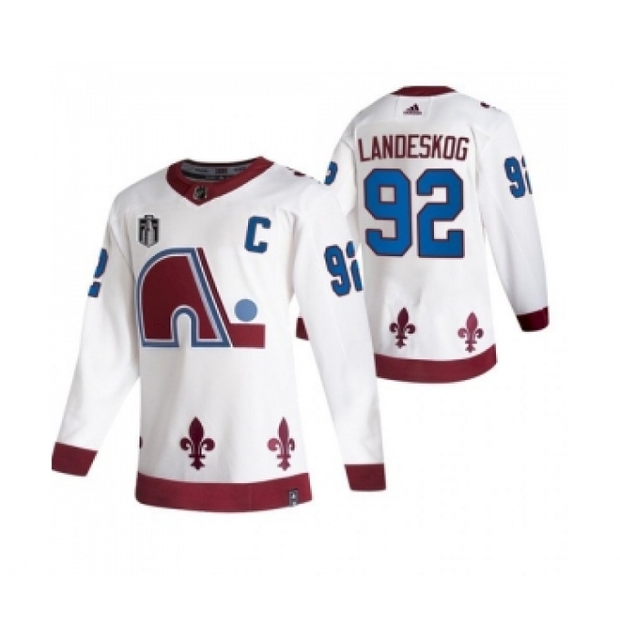 Men's Colorado Avalanche #92 Gabriel Landeskog White 2022 Stanley Cup Final Patch Reverse Retro Stitched Jersey