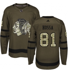 Youth Reebok Chicago Blackhawks #81 Marian Hossa Authentic Green Salute to Service NHL Jersey