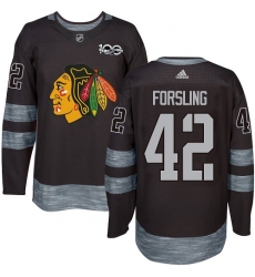 Men's Adidas Chicago Blackhawks #42 Gustav Forsling Authentic Black 1917-2017 100th Anniversary NHL Jersey