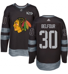 Men's Adidas Chicago Blackhawks #30 ED Belfour Authentic Black 1917-2017 100th Anniversary NHL Jersey