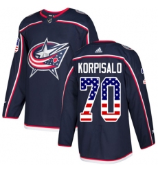 Men's Adidas Columbus Blue Jackets #70 Joonas Korpisalo Authentic Navy Blue USA Flag Fashion NHL Jersey