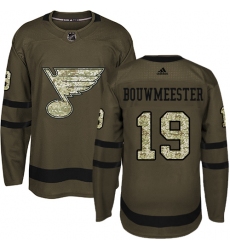 Men's Adidas St. Louis Blues #19 Jay Bouwmeester Premier Green Salute to Service NHL Jersey