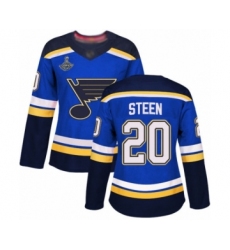 Women's St. Louis Blues #20 Alexander Steen Authentic Royal Blue Home 2019 Stanley Cup Champions Hockey Jersey