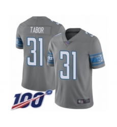 Men's Detroit Lions #31 Teez Tabor Limited Steel Rush Vapor Untouchable 100th Season Football Jersey