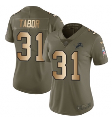 Women Nike Detroit Lions #31 Teez Tabor Limited Olive Gold Salute to Service NFL Jersey
