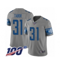 Youth Detroit Lions #31 Teez Tabor Limited Gray Inverted Legend 100th Season Football Jersey