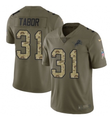 Youth Nike Detroit Lions #31 Teez Tabor Limited Olive Camo Salute to Service NFL Jersey