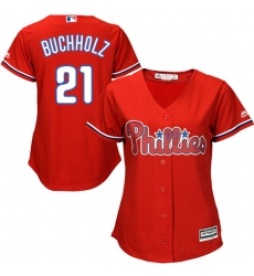 Women's Majestic Philadelphia Phillies #21 Clay Buchholz Authentic Red Alternate Cool Base MLB Jersey