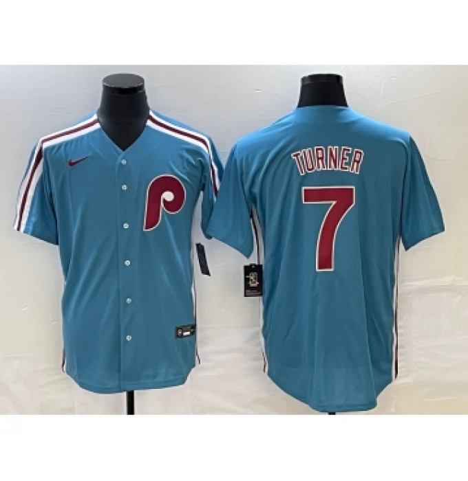 Men's Philadelphia Phillies #7 Trea Turner Blue Cool Base Nike Jersey