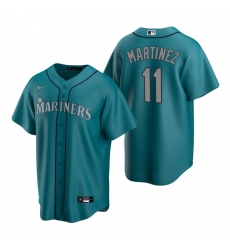 Men's Nike Seattle Mariners #11 Edgar Martinez Aqua Alternate Stitched Baseball Jersey