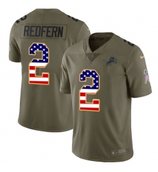 Men's Nike Detroit Lions #2 Kasey Redfern Limited Olive/USA Flag Salute to Service NFL Jersey