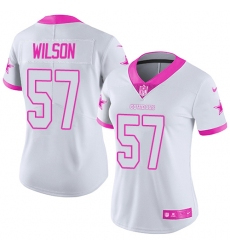Women's Nike Dallas Cowboys #57 Damien Wilson Limited White/Pink Rush Fashion NFL Jersey