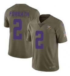 Men's Nike Minnesota Vikings #2 Kai Forbath Limited Olive 2017 Salute to Service NFL Jersey
