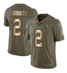Youth Nike Minnesota Vikings #2 Kai Forbath Limited Olive/Gold 2017 Salute to Service NFL Jersey