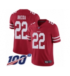 Youth San Francisco 49ers #22 Matt Breida Red Team Color Vapor Untouchable Limited Player 100th Season Football Jersey
