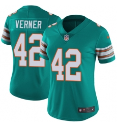 Women's Nike Miami Dolphins #42 Alterraun Verner Aqua Green Alternate Vapor Untouchable Limited Player NFL Jersey