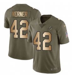 Youth Nike Miami Dolphins #42 Alterraun Verner Limited Olive/Gold 2017 Salute to Service NFL Jersey