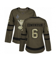 Women's St. Louis Blues #6 Joel Edmundson Authentic Green Salute to Service 2019 Stanley Cup Final Bound Hockey Jersey