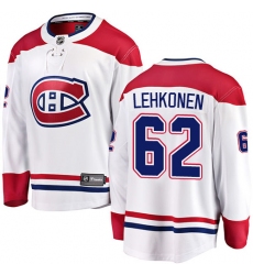 Men's Montreal Canadiens #62 Artturi Lehkonen Authentic White Away Fanatics Branded Breakaway NHL Jersey