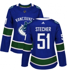 Women's Adidas Vancouver Canucks #51 Troy Stecher Authentic Blue Home NHL Jersey