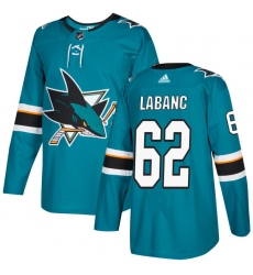 Youth Adidas San Jose Sharks #62 Kevin Labanc Premier Teal Green Home NHL Jersey