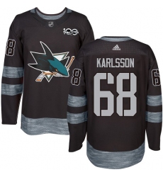 Men's Adidas San Jose Sharks #68 Melker Karlsson Authentic Black 1917-2017 100th Anniversary NHL Jersey