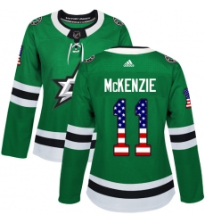 Women's Adidas Dallas Stars #11 Curtis McKenzie Authentic Green USA Flag Fashion NHL Jersey
